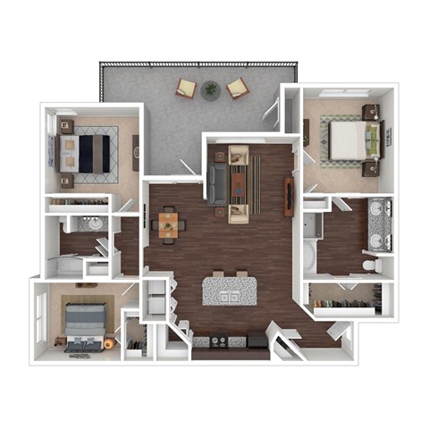 Floor plan for 3 beds, 2 baths, 1355 sqft